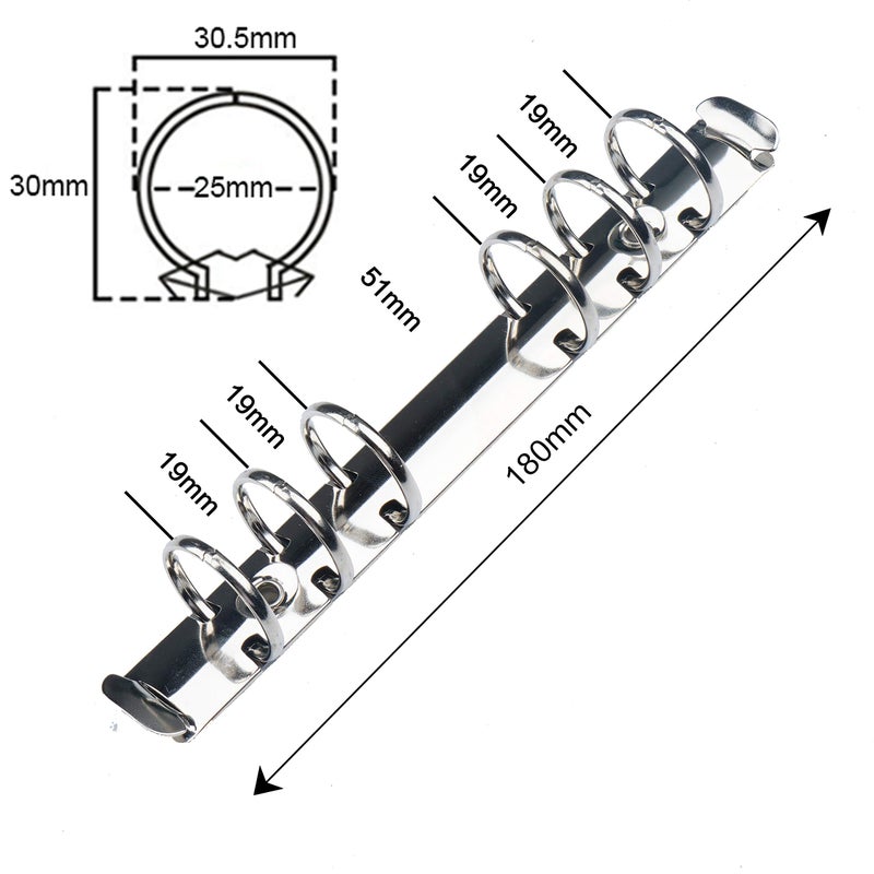 Moterm 2 Pieces 6-Hole Ring Binder Mechanisms Replacement Kit for Binder Planners (Personal Size, Silver Color, 25mm) - Image 3